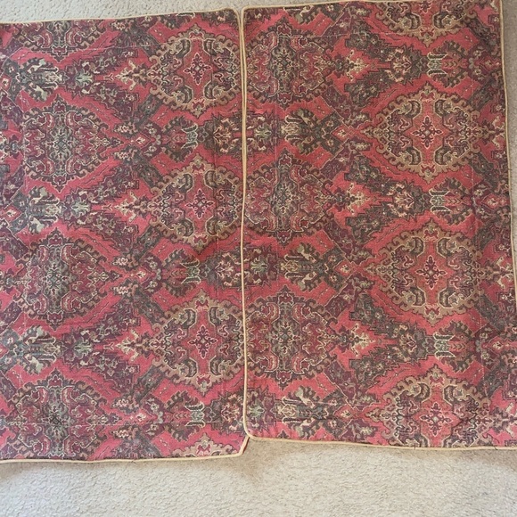 2 Vintage King Size 18 x 33” Woven Tapestry Crimson Cream Trim Pillow Covers - Picture 8 of 16